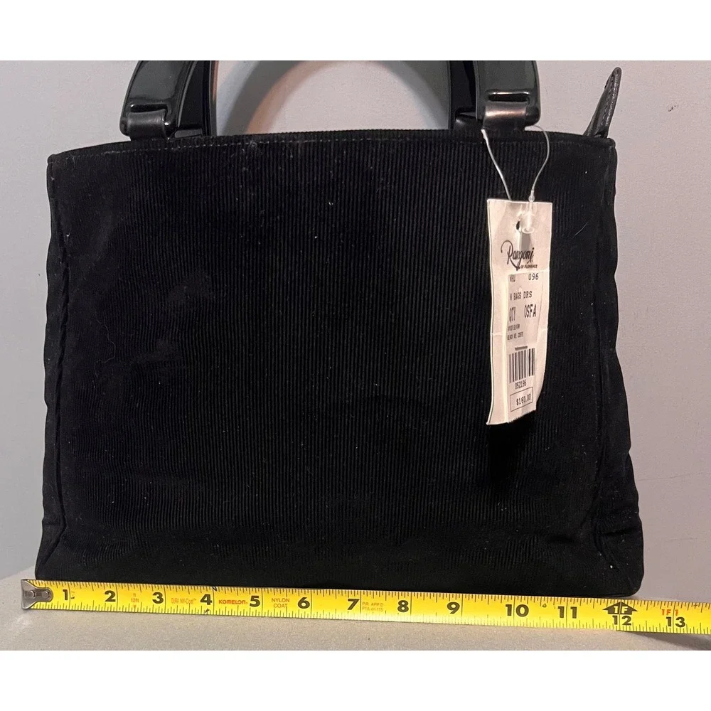 Vtg NWT‎ Rangoni Of Florence Black Corduroy Top Handle Bag Purse Leather Trim